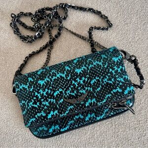 Zadig and Voltaire Rock Nano Wild Blue Black Leather Crossbody